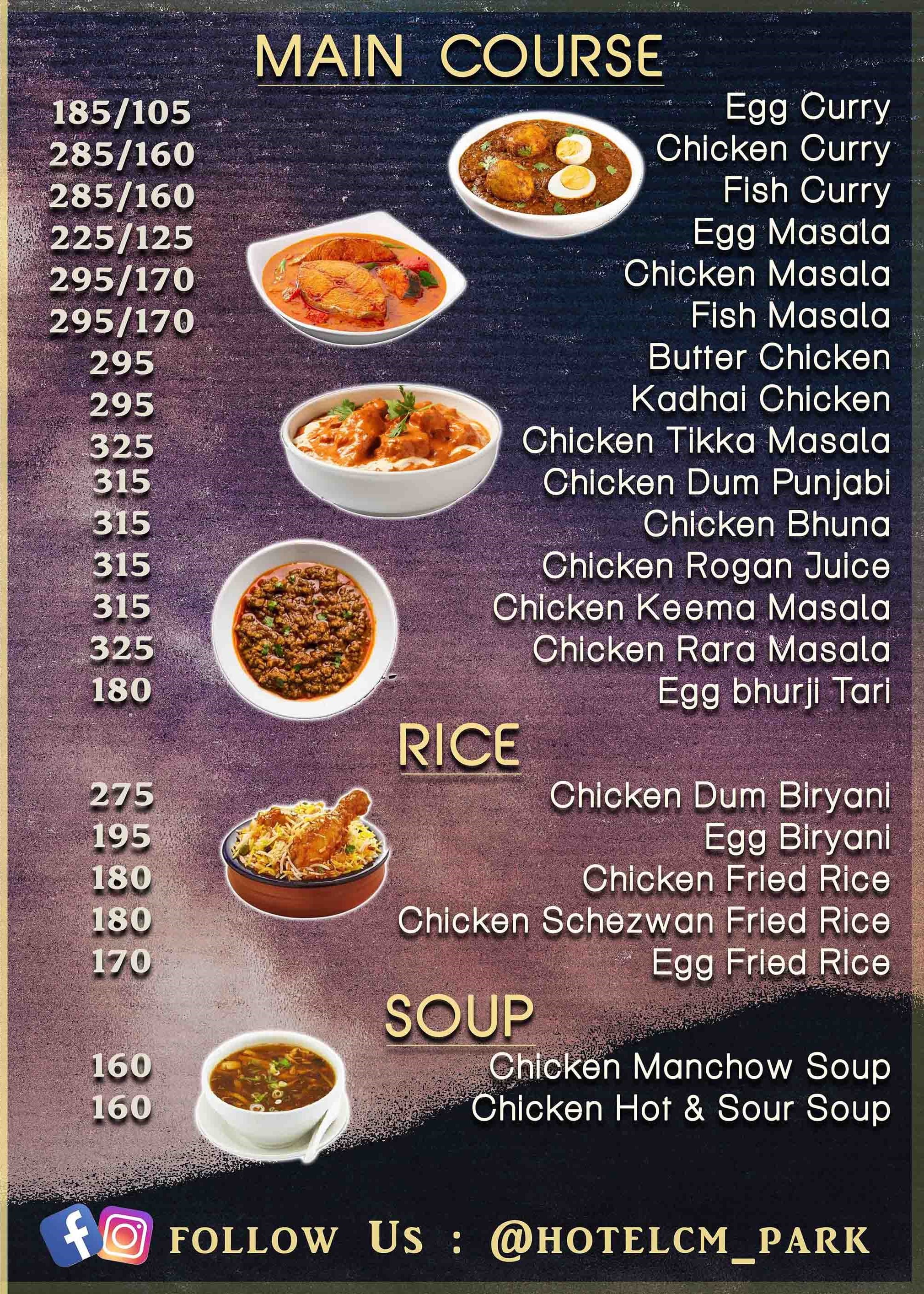 Hotel CM Park Menu